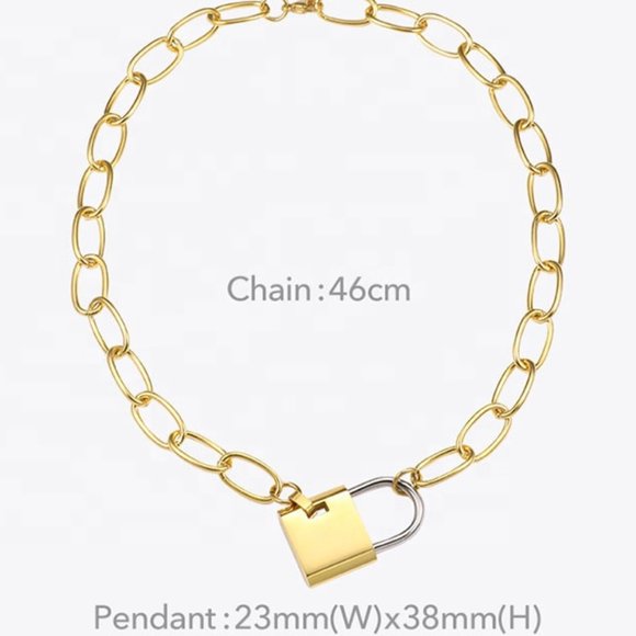 18K Gold Stainless Steel Padlock Pendant Chain - Picture 5 of 5